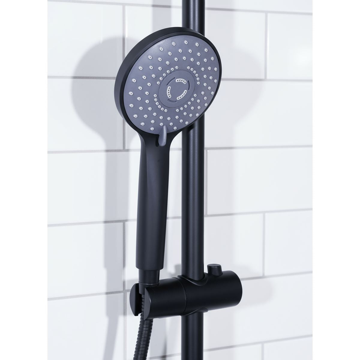 Baridi Thermostatic Shower Mixer Set, 20cm Round Head, Adjustable Rail - Black