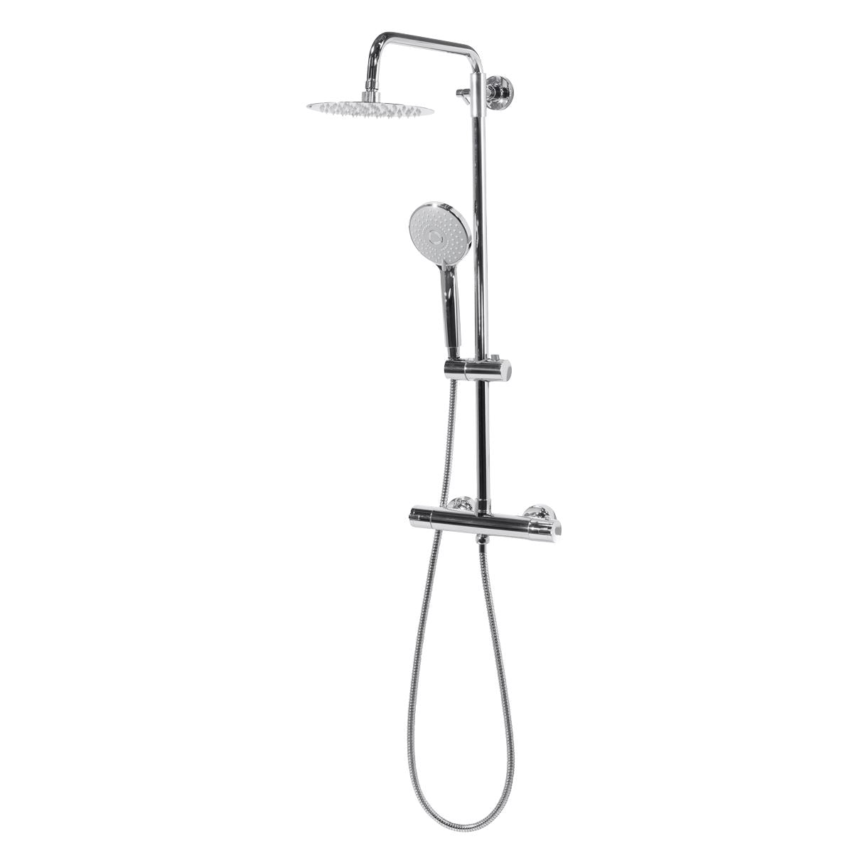 Baridi Thermostatic Shower Mixer Set, 20cm Round Head, Adjustable Rail - Chrome DH314