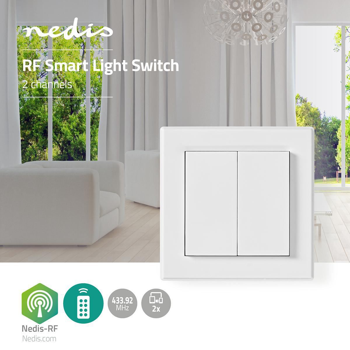Nedis RF Double Wall Switch Single 433.92 MHz - Control one or multiple lights - RFWS20WT