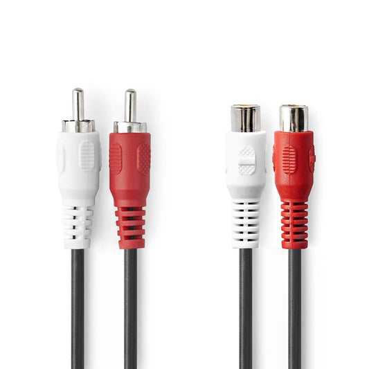 Nedis Stereo Audio Cable 2x RCA Male 2x RCA Female Nickel Plated 10m Round Black