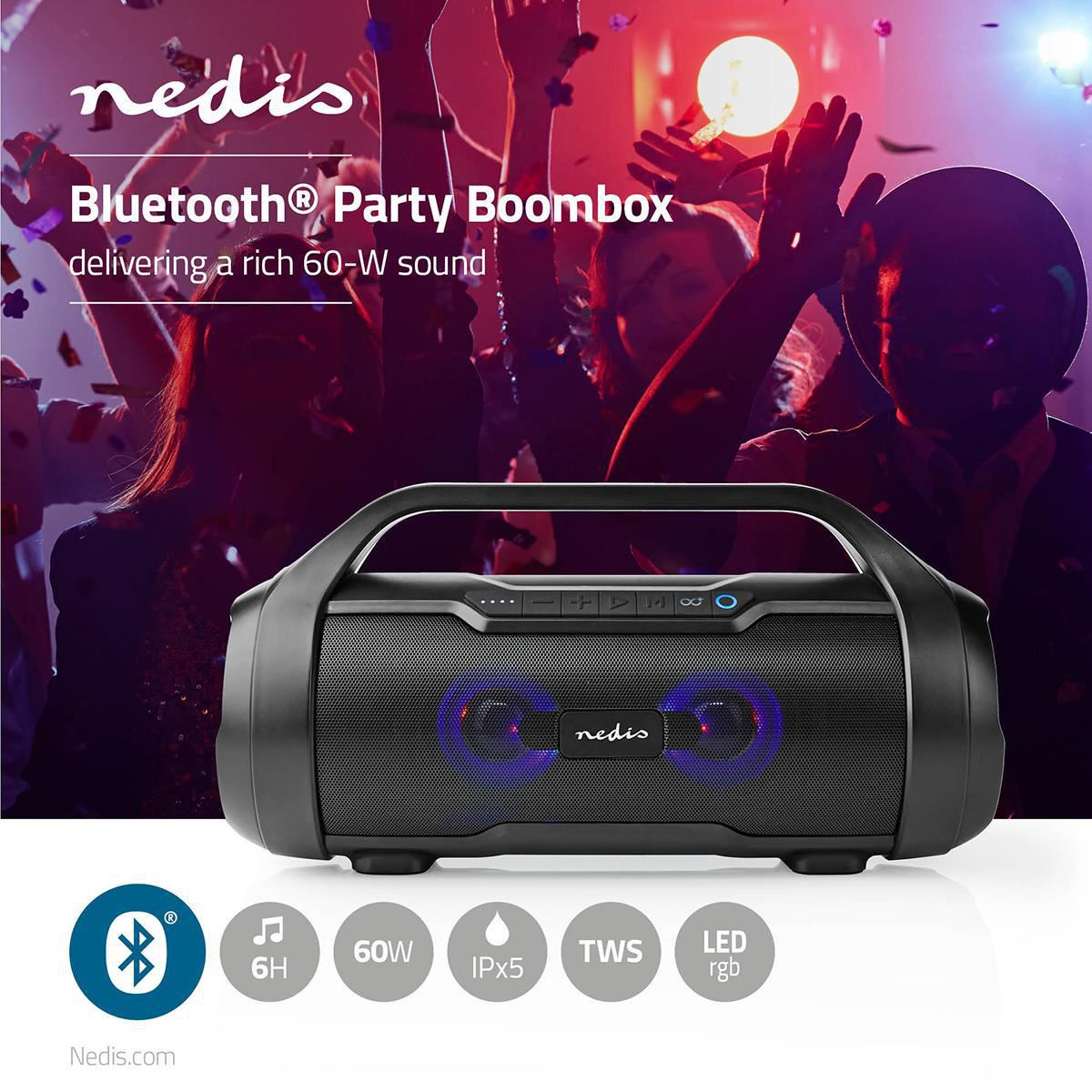 Nedis Party Boombox 6 Hours Playtime Bluetooth® TWS Party Lights Black - SPBB310BK