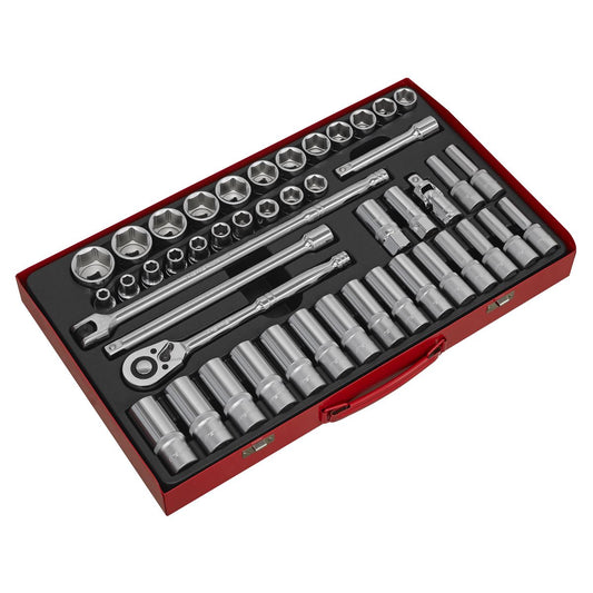 Sealey Socket Set 46pc 1/2"Sq Drive 6pt WallDrive - Metric AK6941