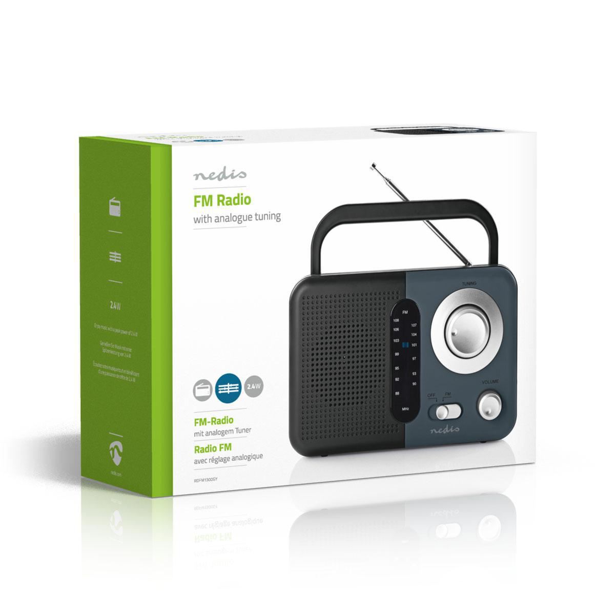 Nedis FM Radio 2.4W Carying Handle Black/Grey - RDFM1300GY