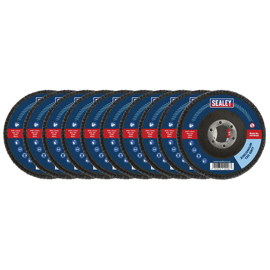 Sealey 120Grit Flap Discs Zirconium 115mm 22mm Bore - Pack of 10 FD11512010