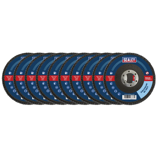 Sealey 80Grit Flap Discs Zirconium 115mm 22mm Bore - Pack of 10 FD1158010