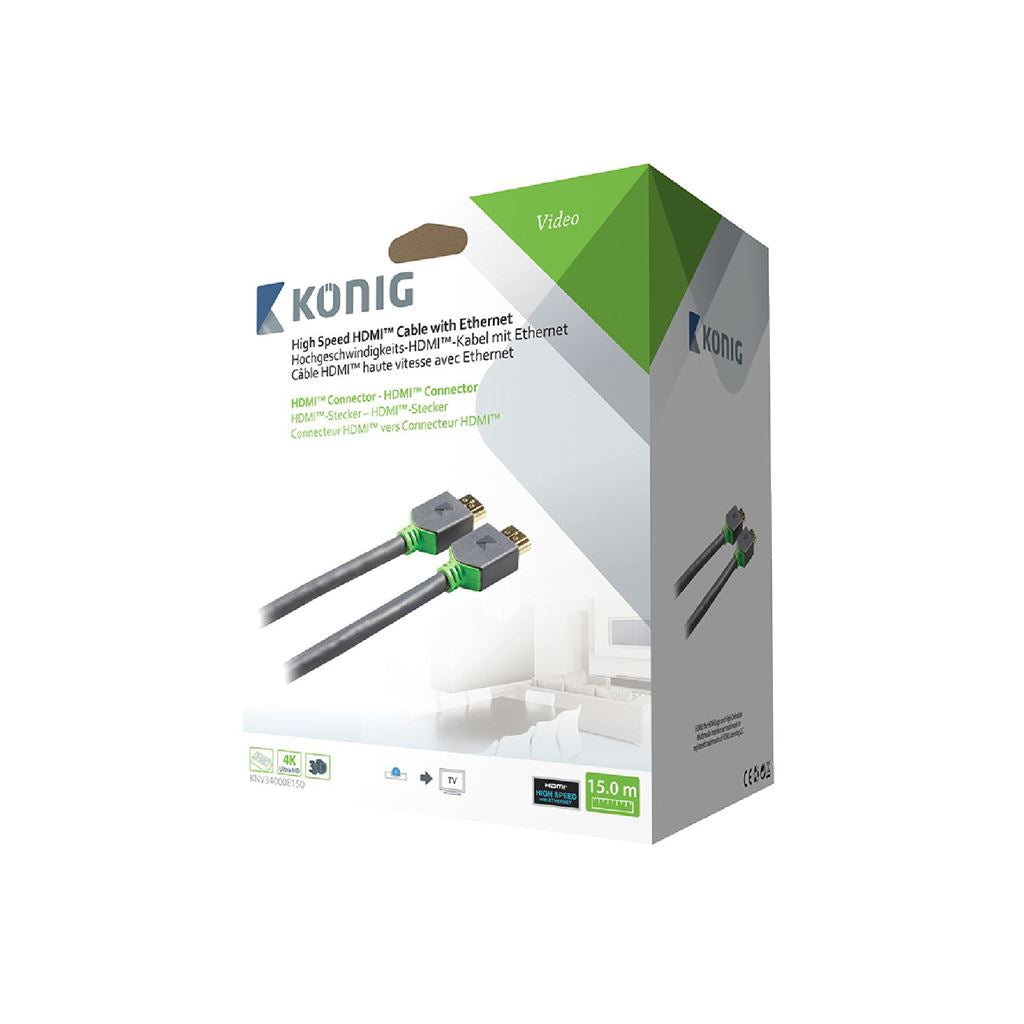 Konig High Speed HDMI Cable with Ethernet HDMI to HDMI Connector 15m grey - CVBW34000AT150