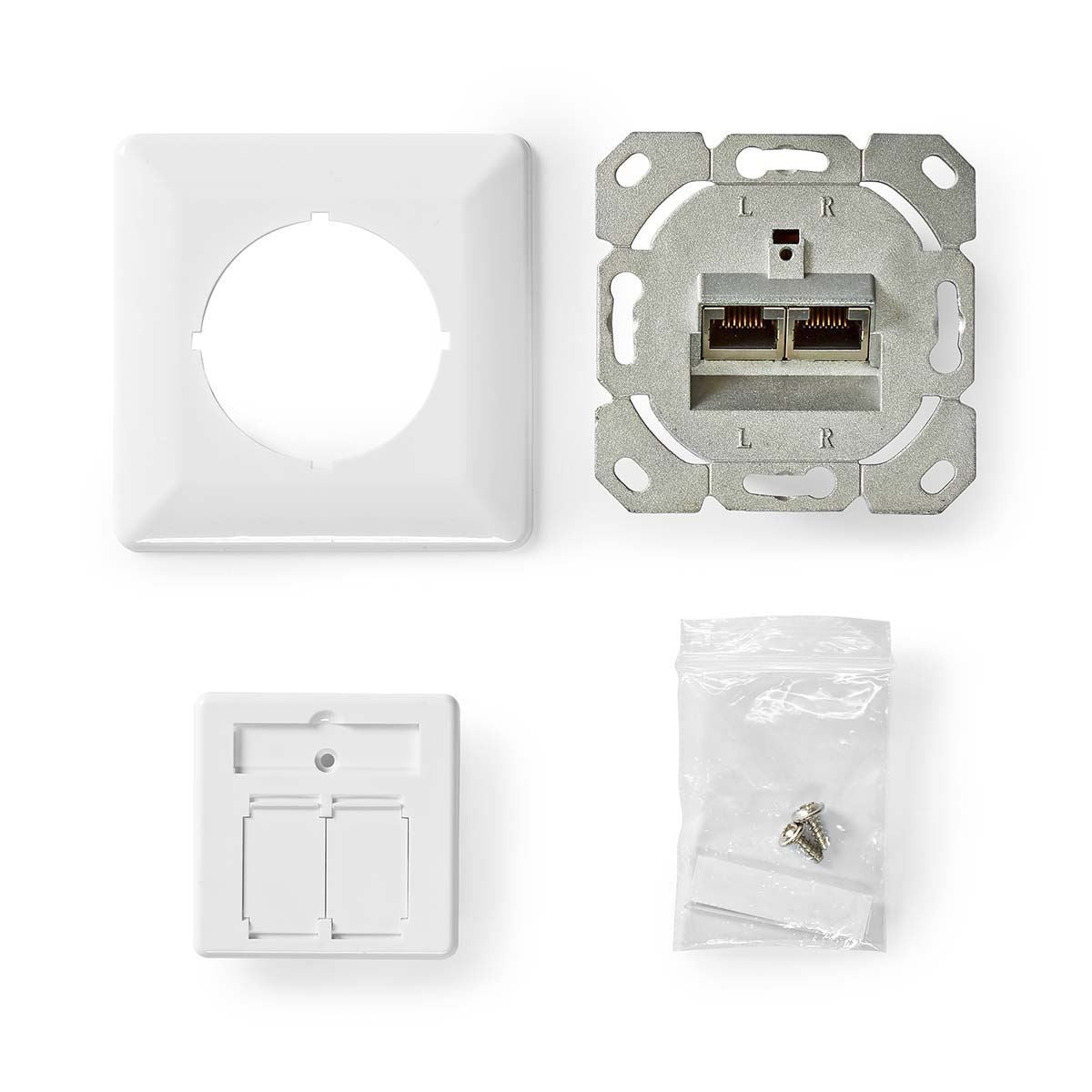 Network Wall Box In-Wall 2 ports CAT6 Straight Female Gold Plated PVC White Box - CCBW89200IV