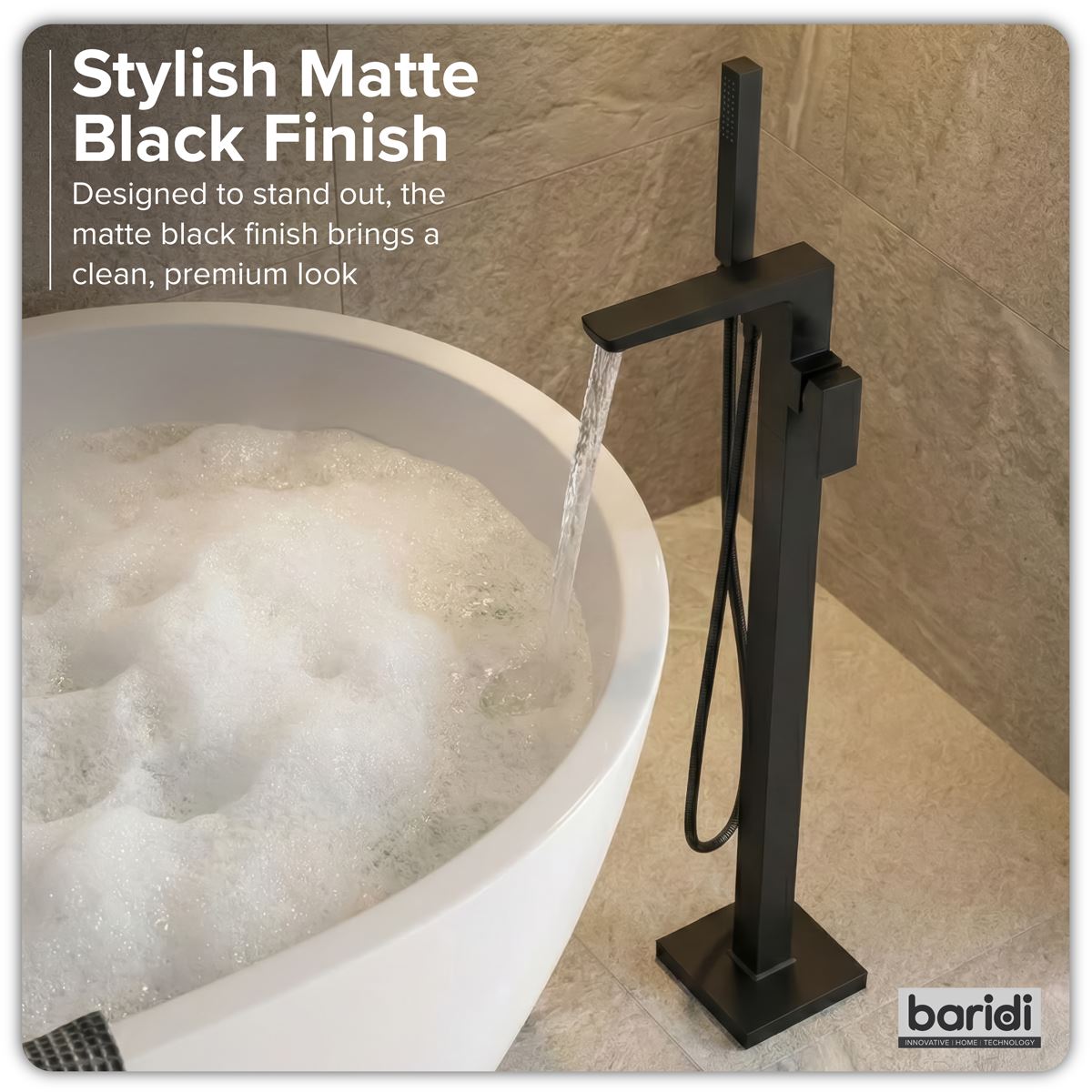 Baridi Freestanding Bath Mixer Tap with Shower - Matt Black DH401