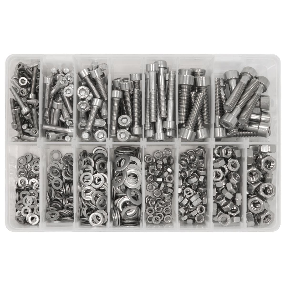 Sealey Stainless Steel Hex Socket Bolt, Washer & Nut Assortment 710pcs AB0710SS