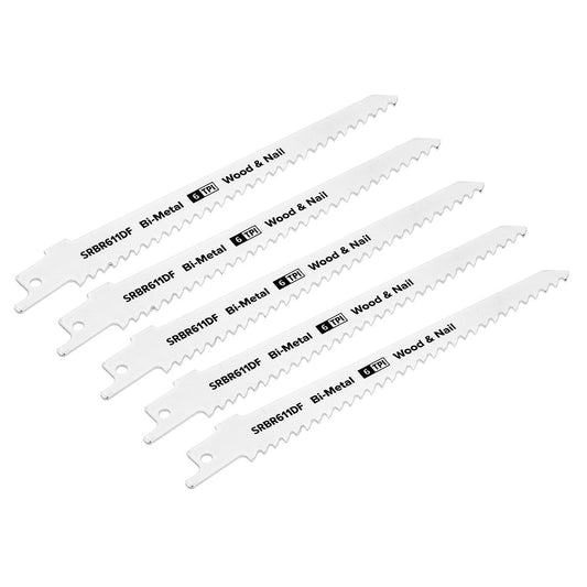Sealey Reciprocating Saw Blade Wood & Nail 150mm 6tpi - Pack of 5 SRBR611DF