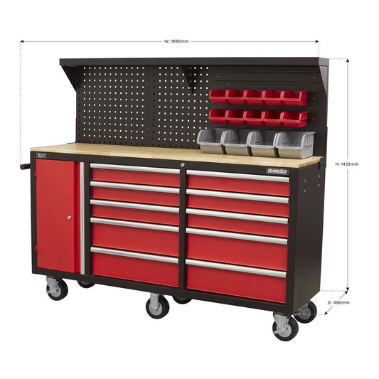 Sealey Mobile Workstation 10 Drawer with Backboard AP6310