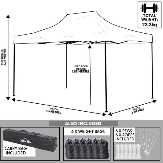 Sealey Dellonda Premium 3 x 4.5m Pop-Up Gazebo, Heavy Duty, PVC Coated, Water Resistant Fabric, Supplied with Carry Bag, Rope, Stakes & Weight Bags - Blue Canopy DG135