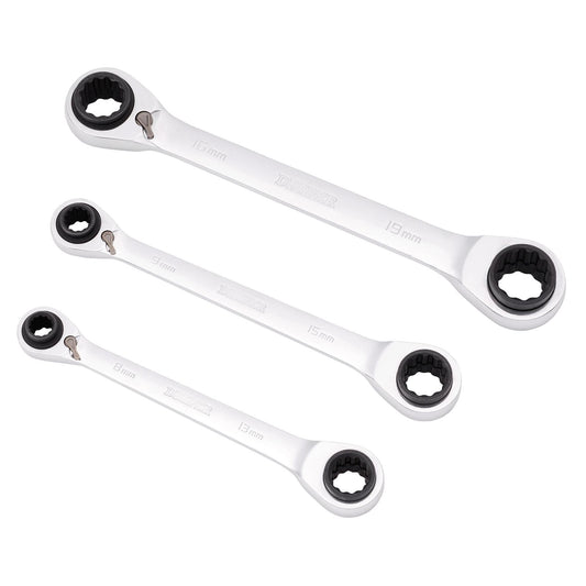Draper Metric 4-in-1 Reversible Double Ring End Ratchet Spanner Set (3 Piece)