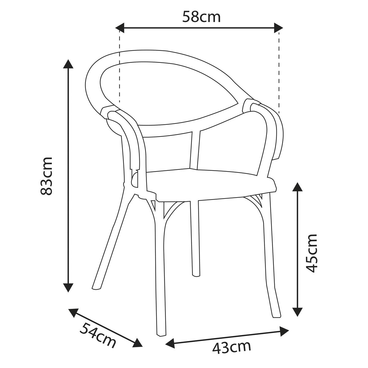 Dellonda Armchair Weather Resistant PP Body Stackable x 6, Dark Wood DG205