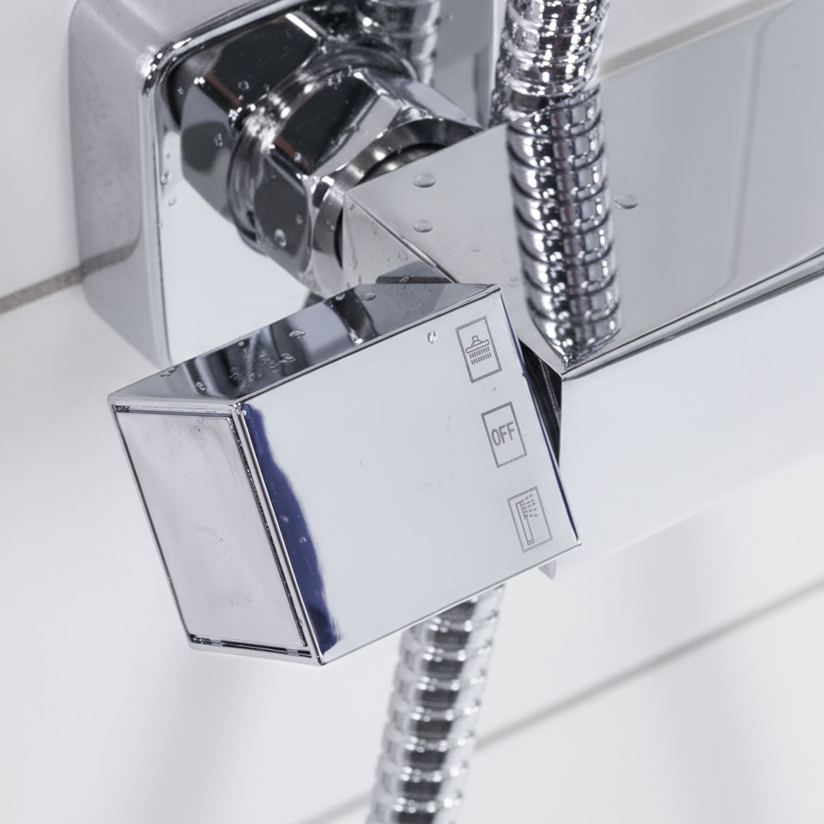 Baridi Thermostatic Shower Mixer Set, 20x20cm Square Head, Adjustable Rail - Chrome DH316