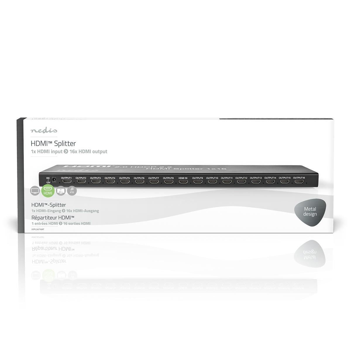 Nedis HDMI Splitter 1-Port to HDMI Input 16x HDMI Output 4K2K@60FPS/HDCP2.2 - VSPL34716AT
