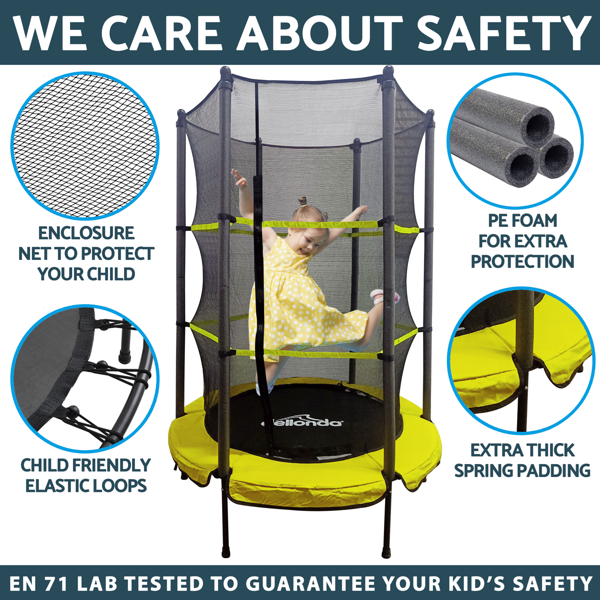 Dellonda 55" Mini Trampoline with Safety Enclosure Net Outdoor Children's Trampoline Jumping Training DL65