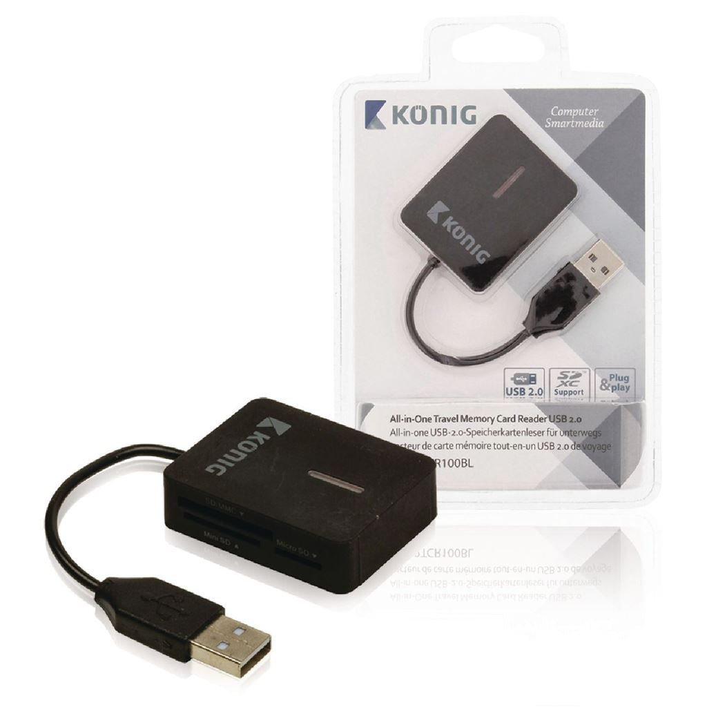 Konig All-in-one travel memory card reader USB 2.0 - CRDRU2300BK