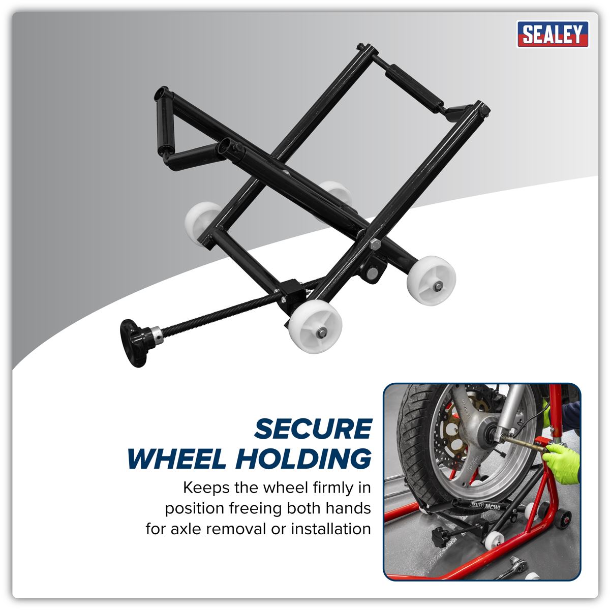 Sealey Motorcycle Wheel adjustable Support with Rollers MCWL