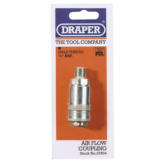 Draper 1x 1/4" Male Thread PCL Tapered Airflow Coupling Professional Tool 37834