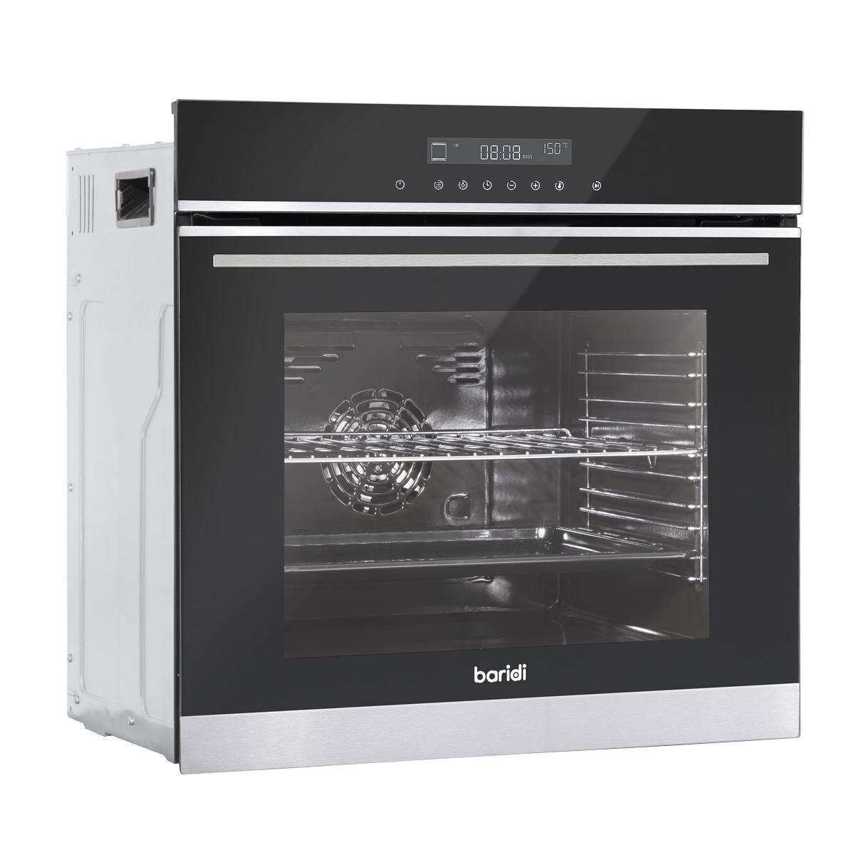 Sealey Baridi 60cm Built-In Fan Assisted, Single, Integrated 10 Function Electric Oven, Touchscreen Controls, 72L Capacity, Black/Stainless Steel DH200