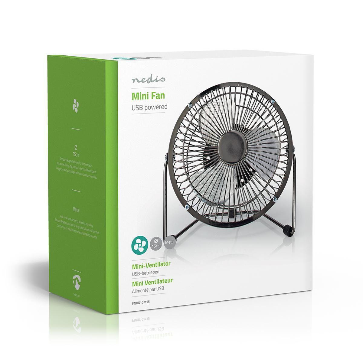 Nedis Metal Mini Fan 15cm Diameter USB Powered Gun Metal - FNDK1GM15