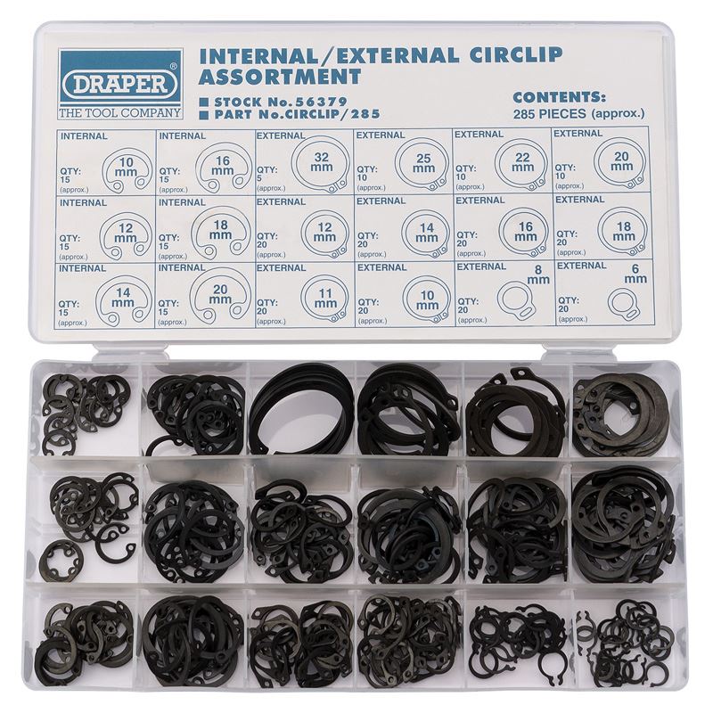 Draper Internal and External Circlip Assortment (285 Piece) - 56379