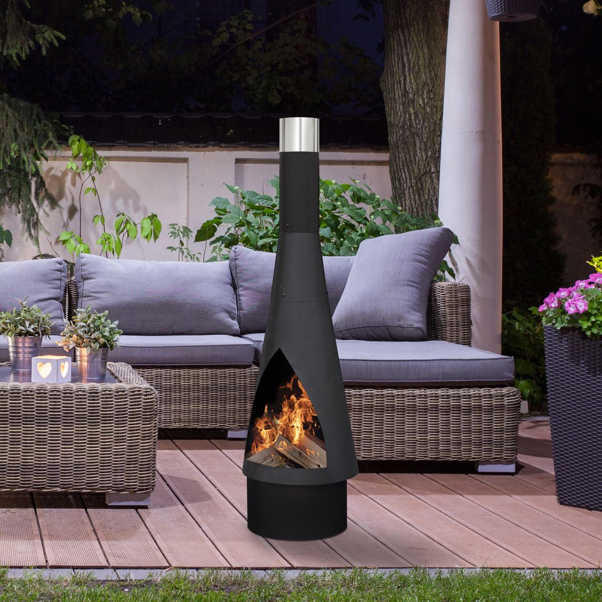 Dellonda Outdoor Chiminea, Fireplace, Fire Pit, Heater, Durable, Black Steel DG109