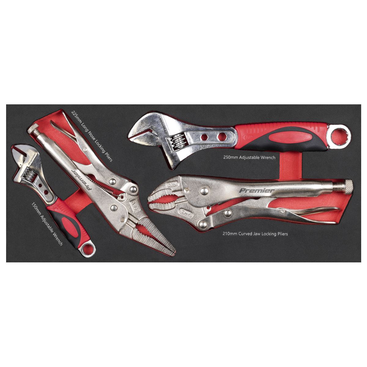 Sealey Premier Locking Pliers & Adjustable Wrench Set with Tool Tray 4pc TBT59