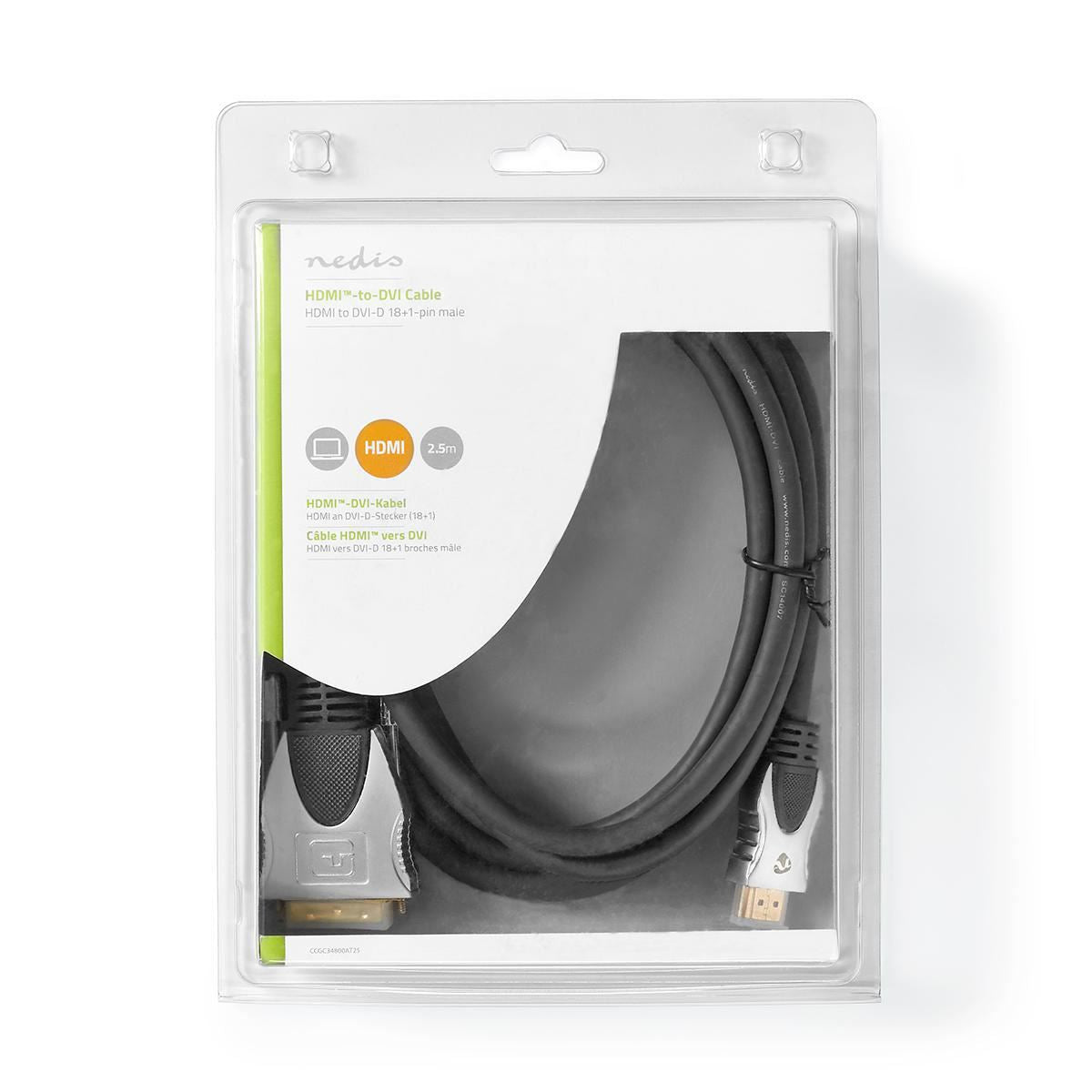 Nedis DVI Cable to HDMI DVI-D 18+1-Pin Male -HDMI male 2.50m Black