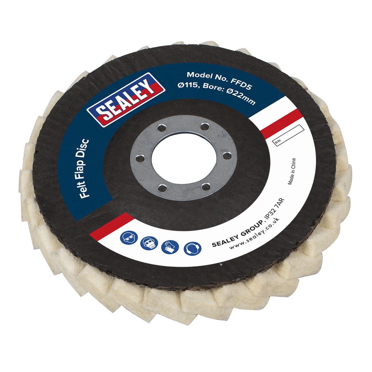 Sealey Felt Flap Disc 115mm 22mm Bore - Pack of 5 FFD5