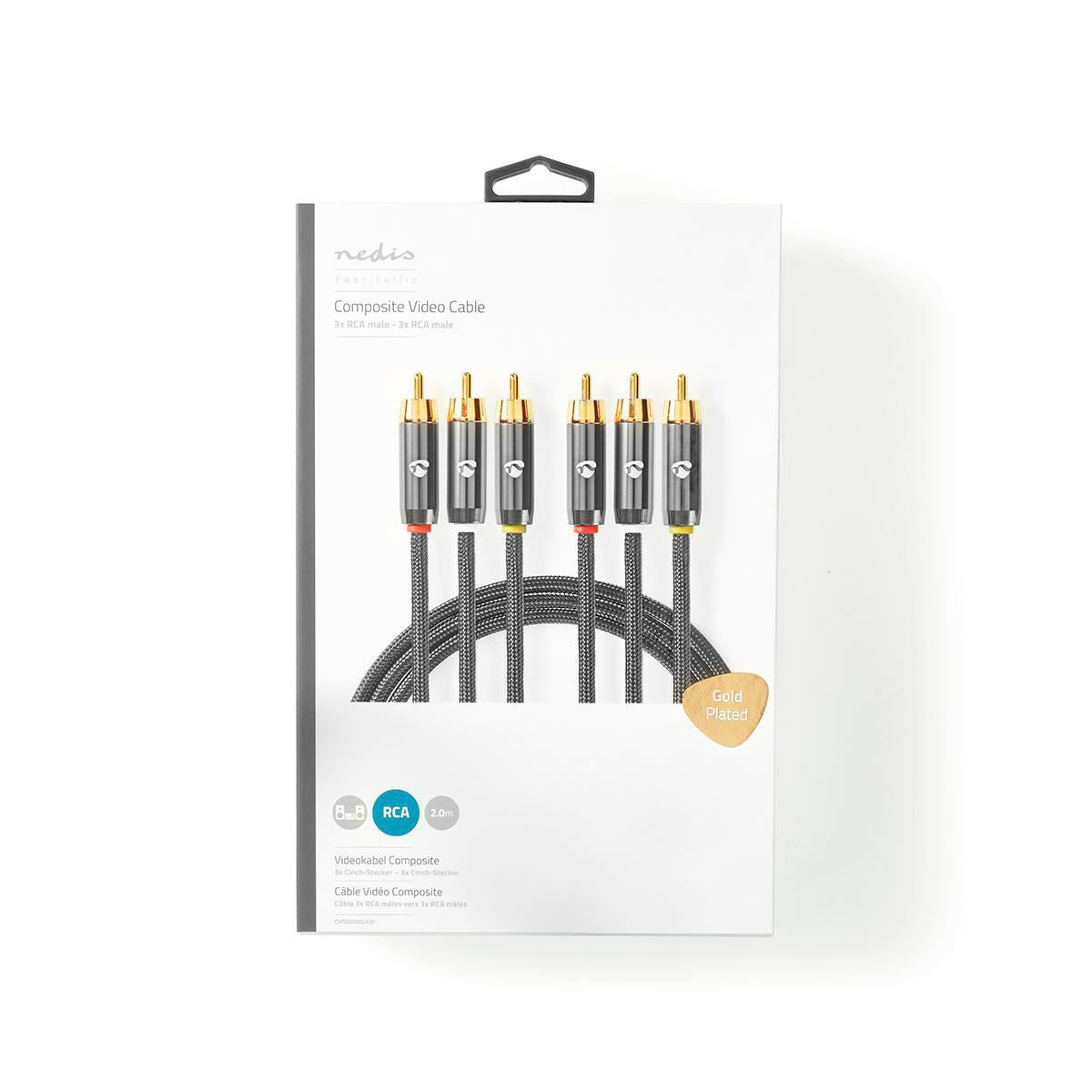 Composite Video Cable 3x RCA Male to 3x RCA Male Gun Metal Grey Braided Cable - CVTB24300GY20