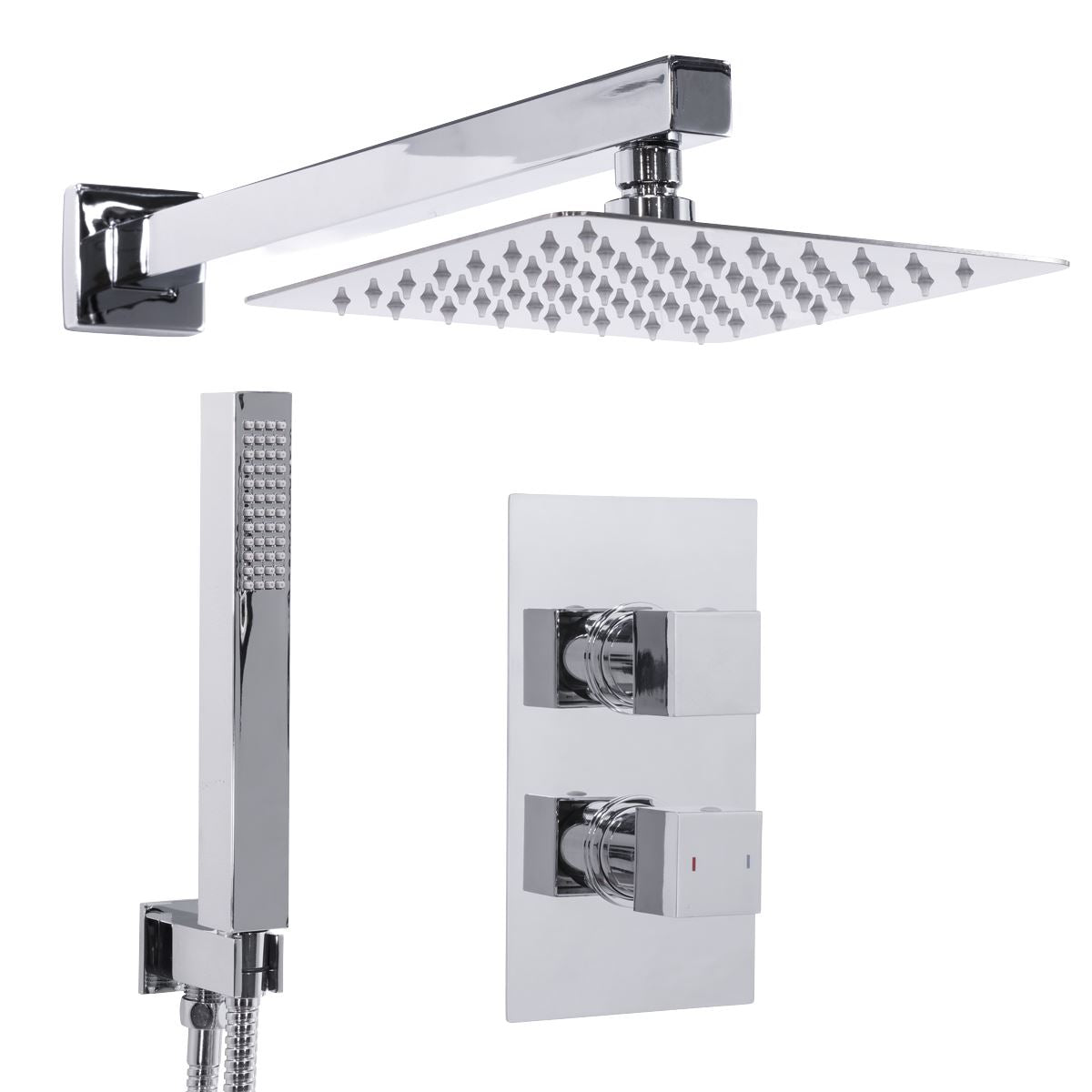 Baridi Concealed Thermostatic Shower Set 20 x 20cm Square Head & Hand Shower - Chrome DH320