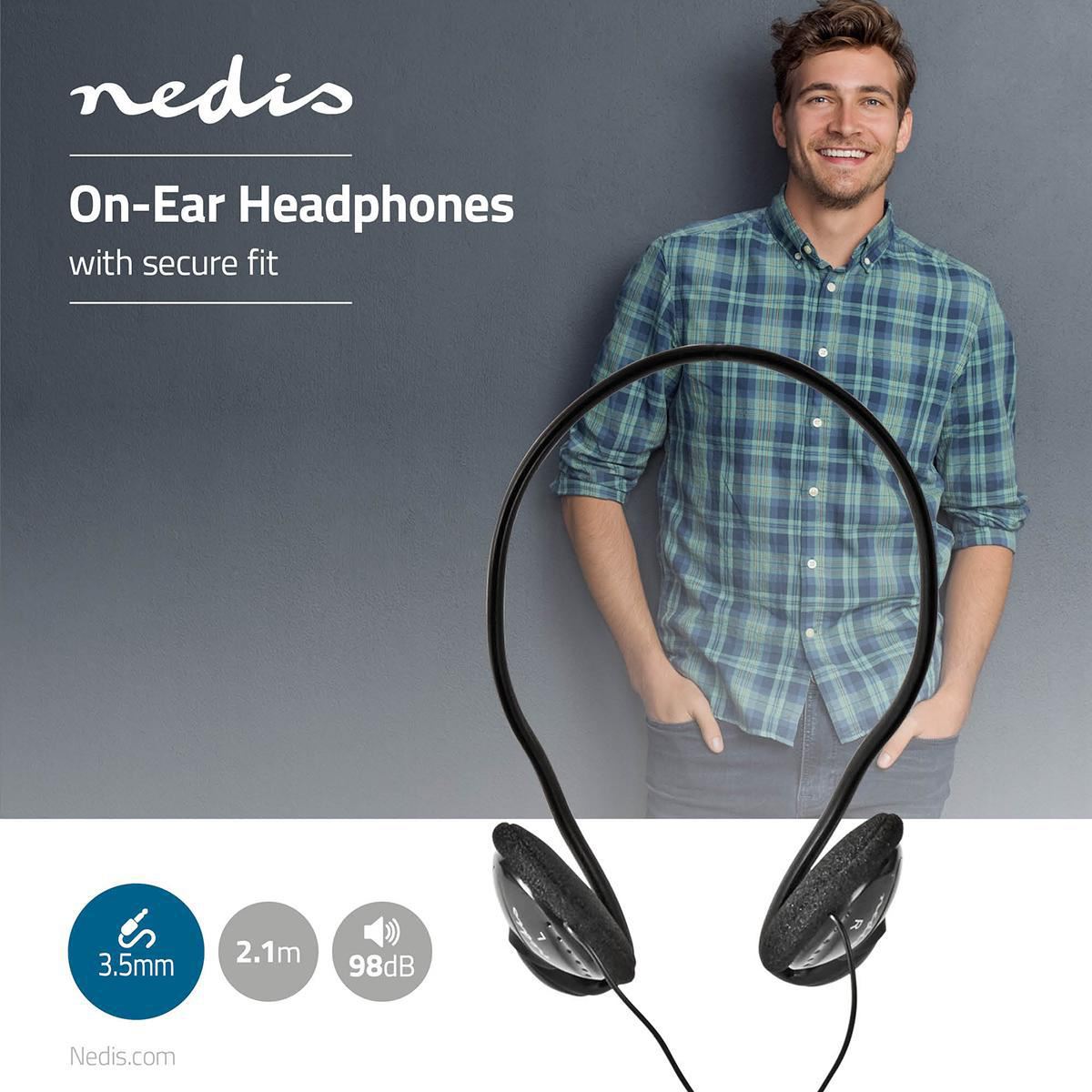 Nedis Wired Headphones 2.1m Round Cable On-Ear Black - HPWD1105BK