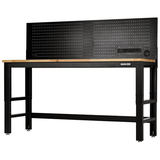 BUNKER Workbench with Hardwood Worktop and Power Pegboard, 1830mm