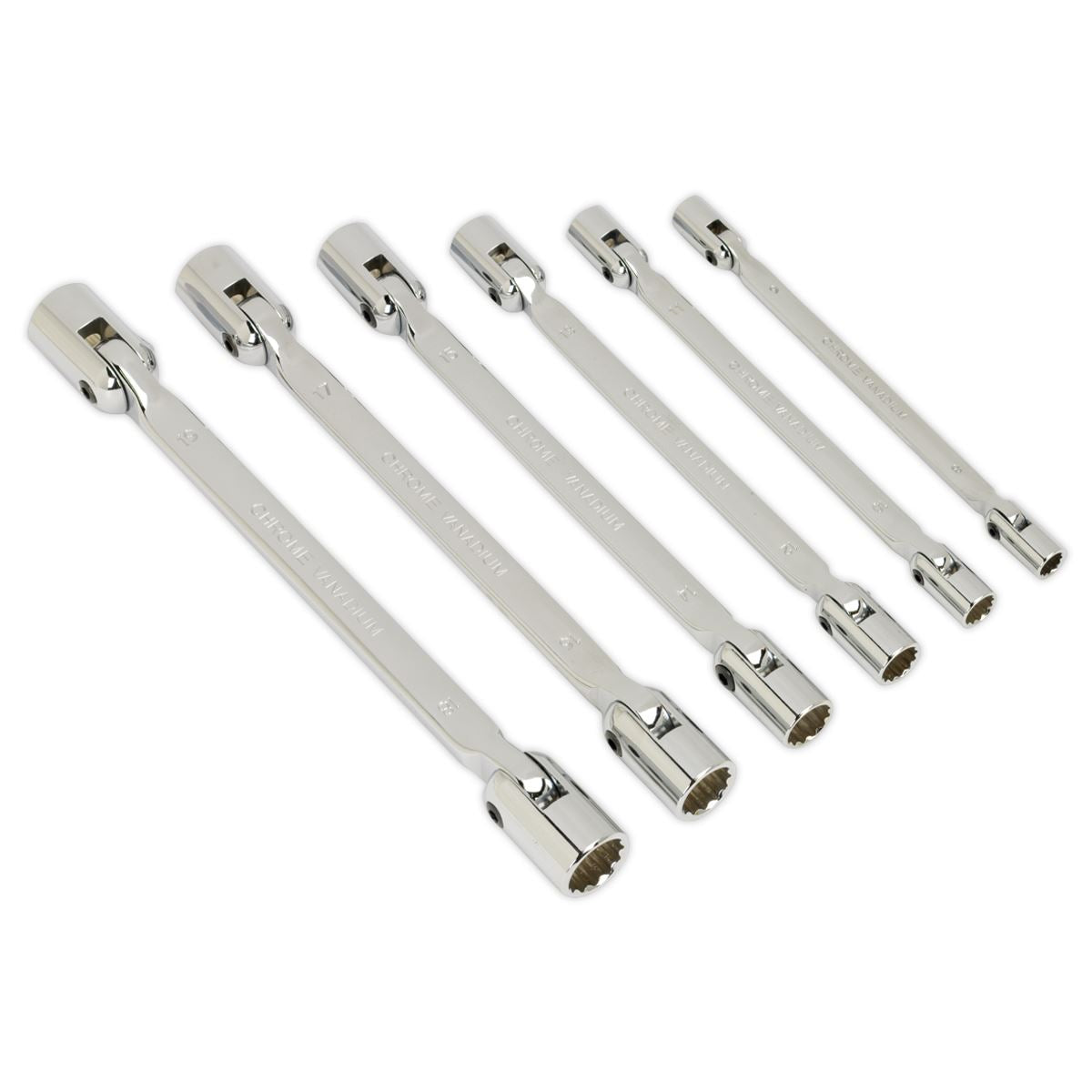 Sealey Double Flexi-Head Socket Spanner Set 6pc Fully Polished MM AK635