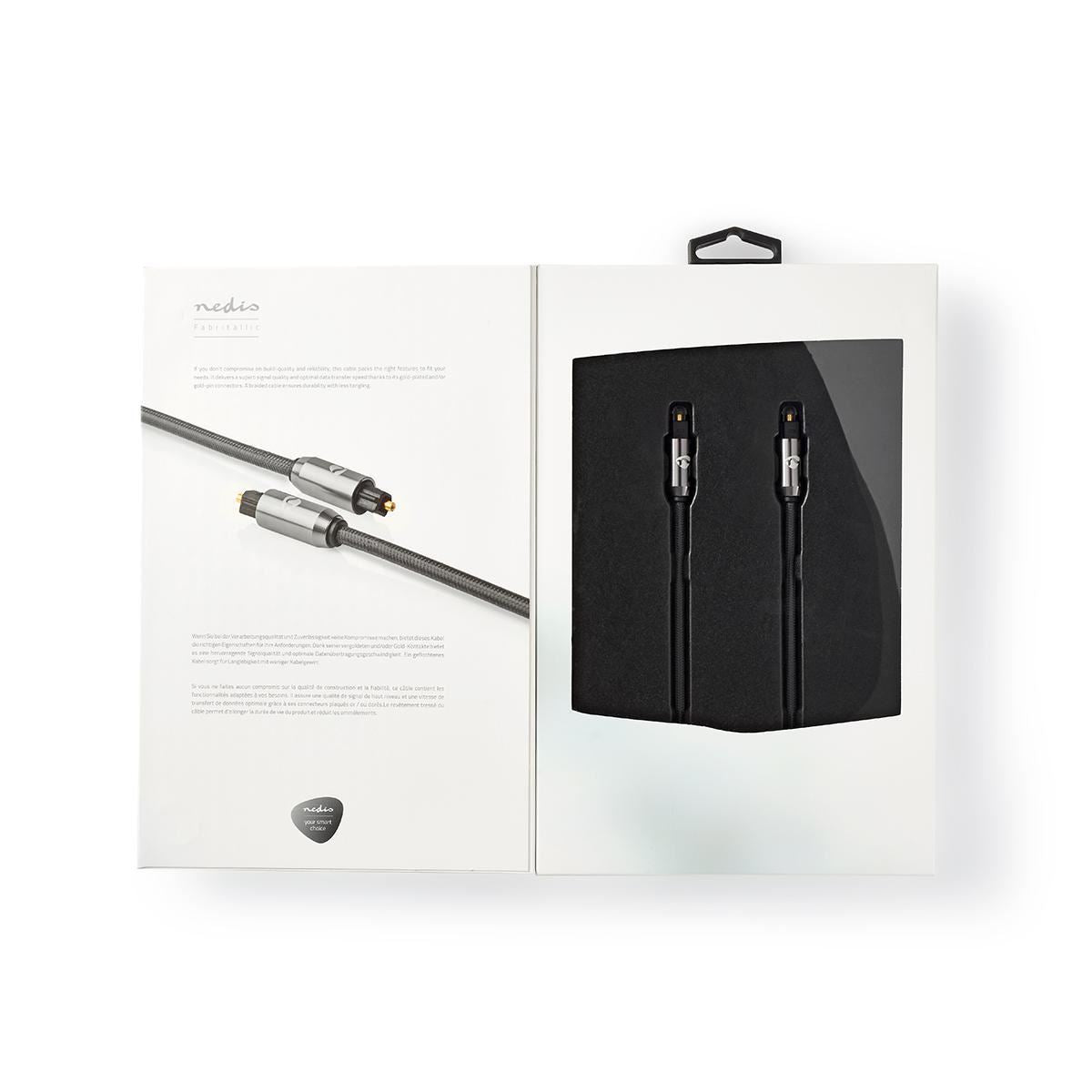 Nedis 1m Digital Audio Cable TosLink Male to TosLink Male Gun Metal Grey Braided - CATB25000GY10