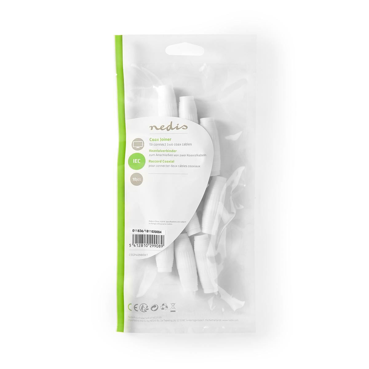 Nedis Cable Joiner for Coax Cables 10 Pieces White CSGP40980WT
