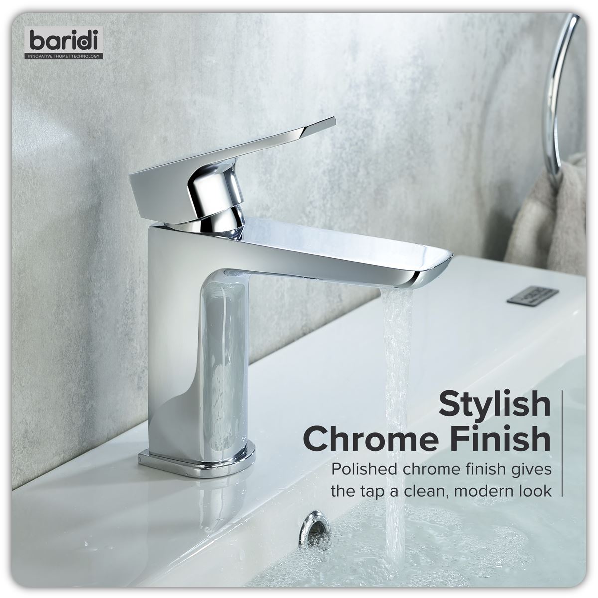 Baridi Basin Mixer Tap with Clicker Waste - Chrome DH392