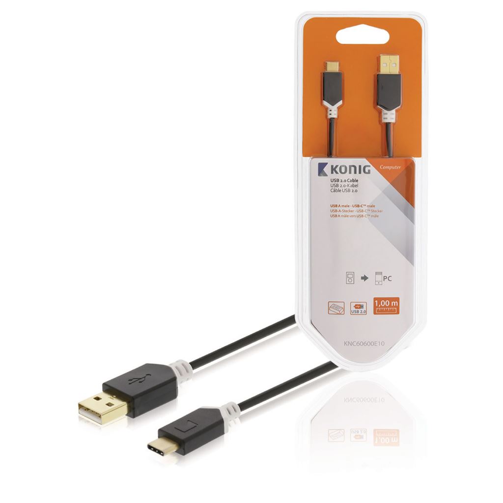 Konig USB 2.0 Cable USB-C Male toA Male 1m Anthracite KNC60600E10 - CCBW60600AT10