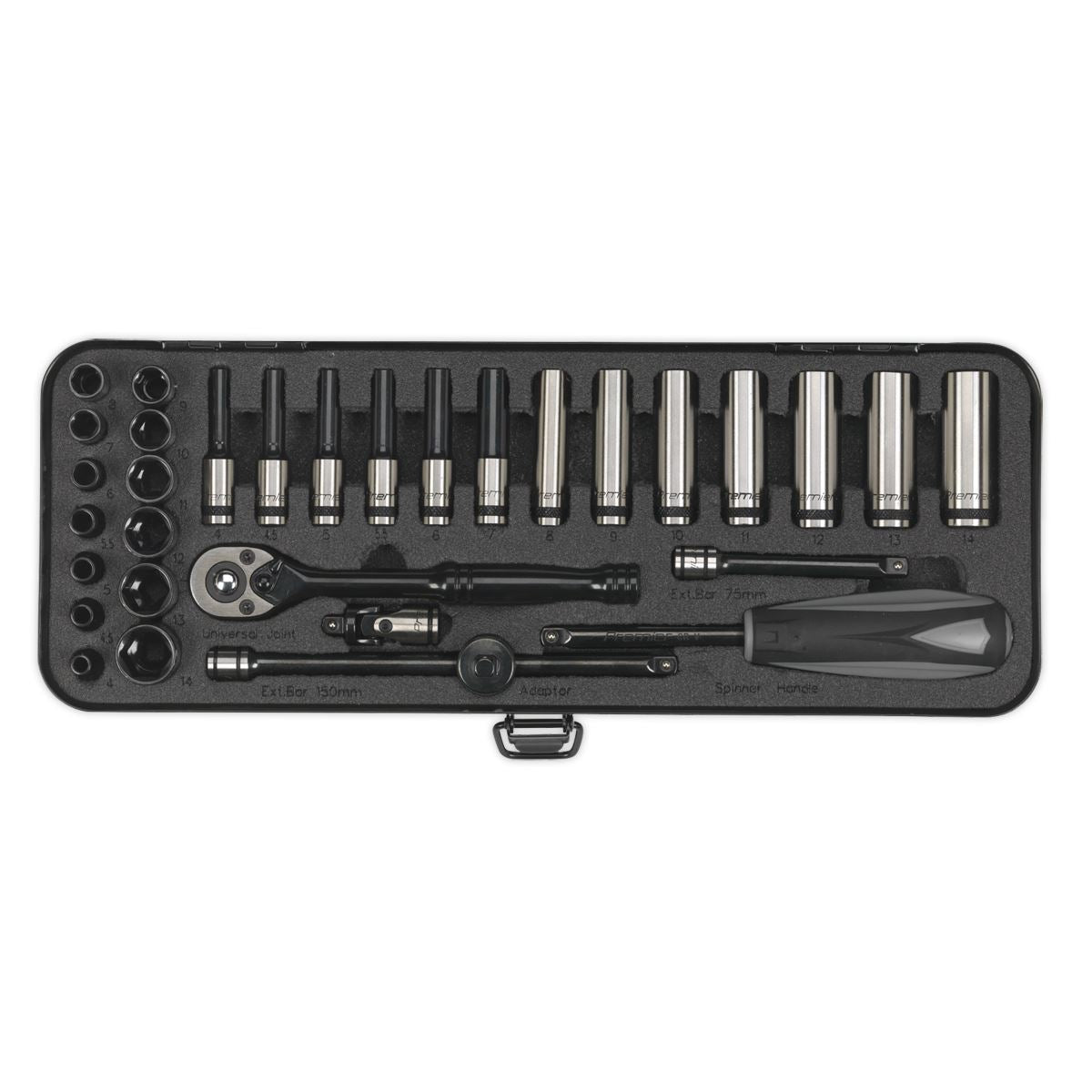 Sealey Socket Set 32pc 1/4"Sq Dr 6pt WallDrive Metric Black Series AK7970