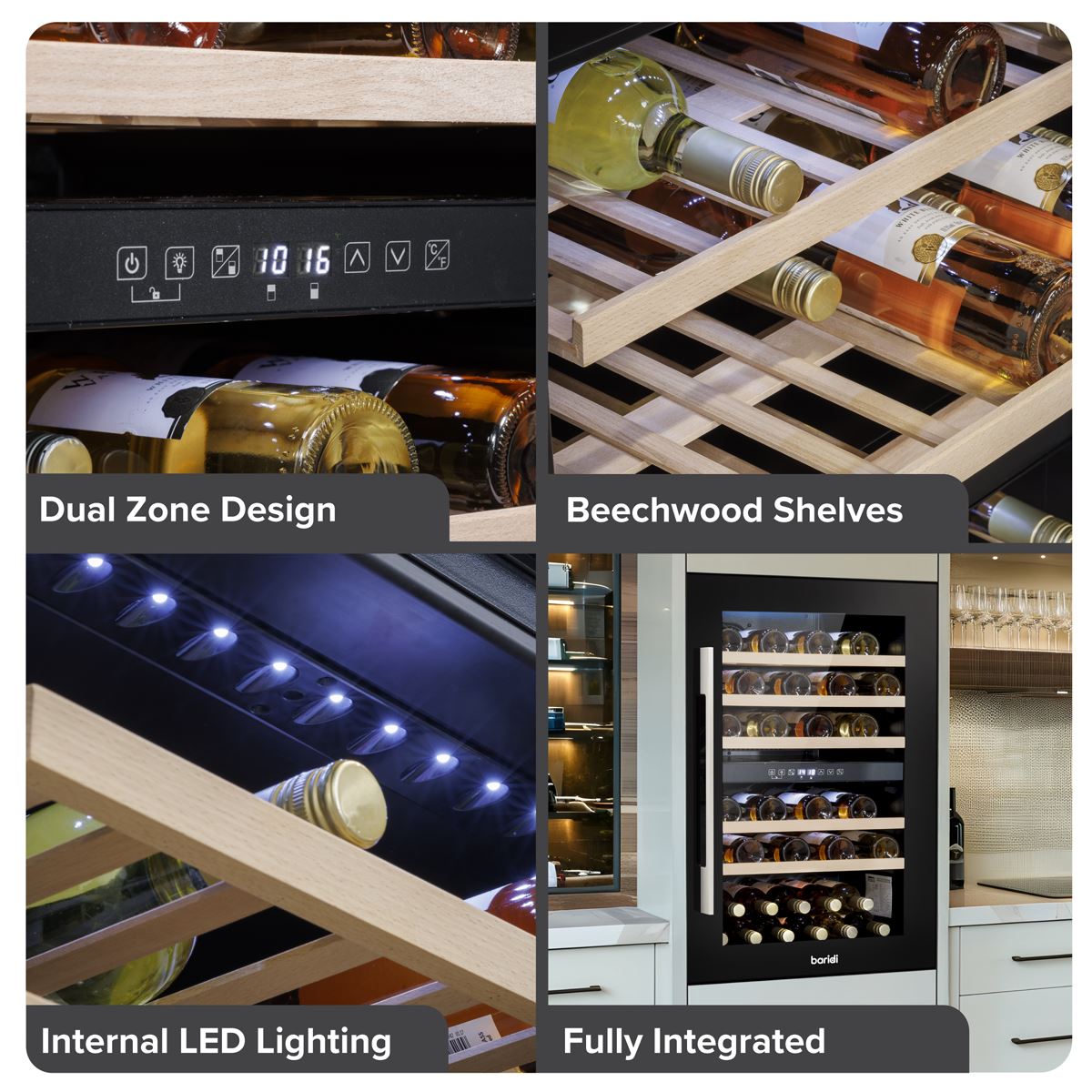Baridi 57 Bottle Dual Zone Wine Fridge & Cooler 60cm DH118