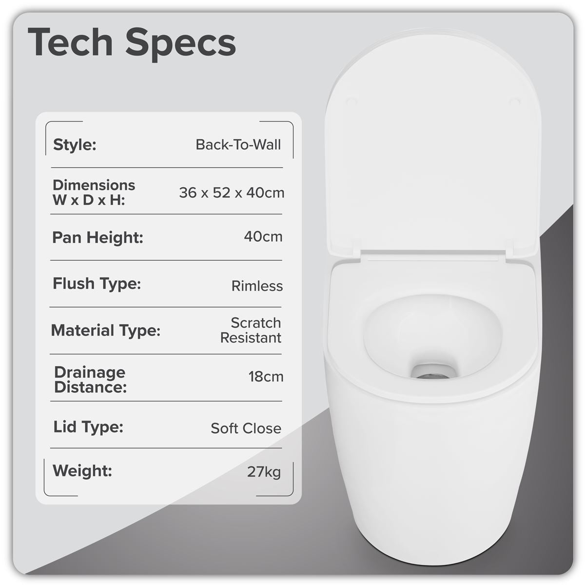 Baridi Back-to-Wall Toilet with Soft Close Seat & Rimless Flush � White DH334