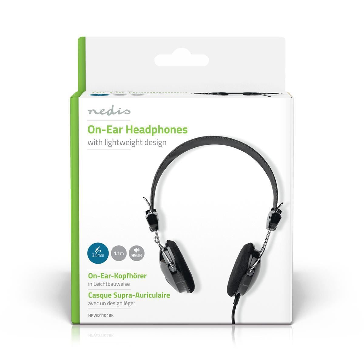 Nedis Wired Headphones 1.1m Round Cable On-Ear Lightweight Black - HPWD1104BK