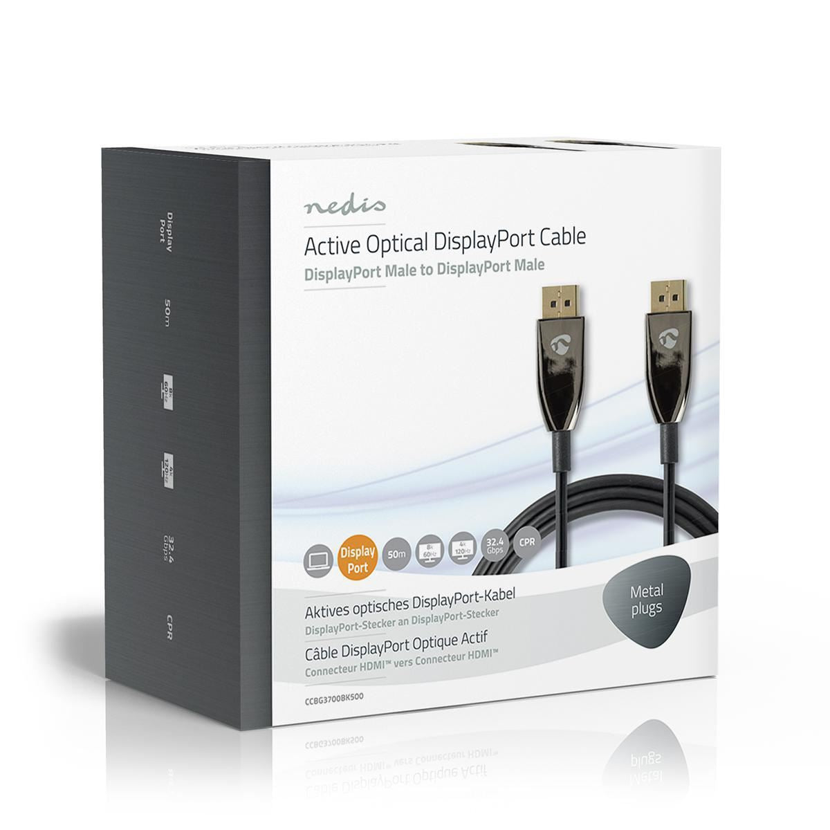 Nedis DisplayPort 1.4 Cable AOC DisplayPort Male to Male 50m Black