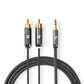 Nedis 2m Stereo Audio Cable 3.5mm Male to 2x RCA Male Gun Metal Grey Braided - CATB22200GY20