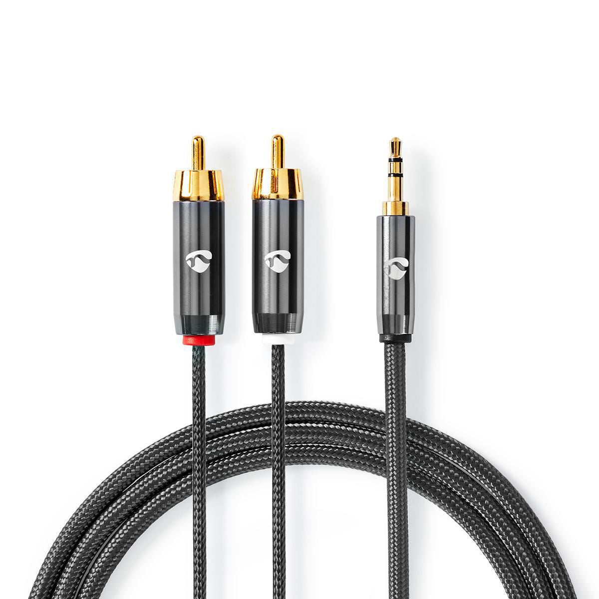 Nedis 2m Stereo Audio Cable 3.5mm Male to 2x RCA Male Gun Metal Grey Braided - CATB22200GY20