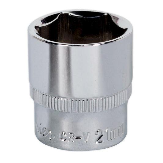 Sealey WallDrive Socket 21mm 3/8"Sq Drive Fully Polished SP3821