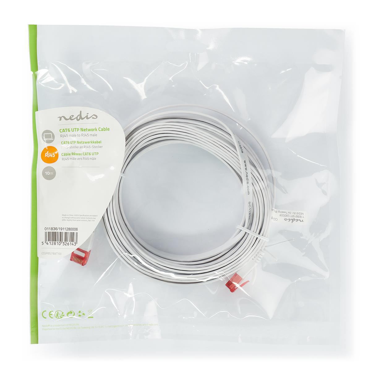 Nedis CAT6 UTP Network Flat Cable RJ45 Male to RJ45 Male 10m White - CCGP85216WT100