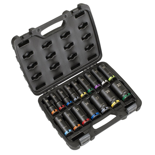 Sealey Premier Lock-On Deep Impact Socket Set 1/2"Sq Drive 16pc AK58170M
